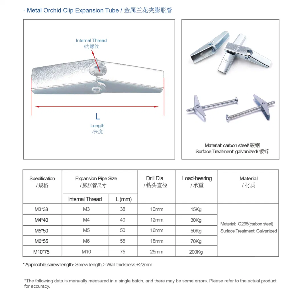 Galvanized Iron Aircraft Expansion Screws Hollow Wall Ceiling Plasterboard Orchid Clip Gecko Umbrella Type Expansion Anchor